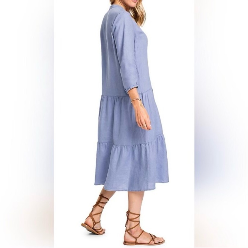 Olsen long light blue linen dress , oversized M .